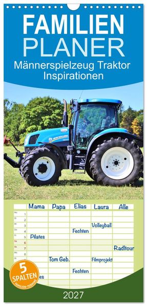Familienplaner 2027 - Männerspielzeug Traktor Inspirationen mit 5 Spalten (Wandkalender 21 x 45 cm) CALVENDO