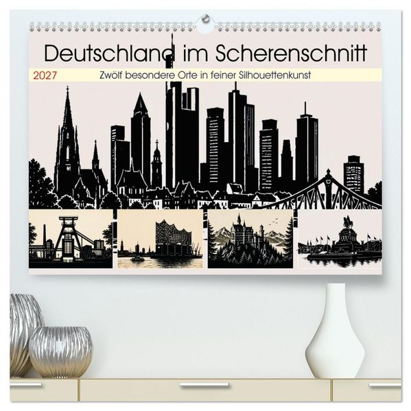 Deutschland im Scherenschnitt (hochwertiger Premium Wandkalender 2027 DIN A2 quer) Kunstdruck in Hochglanz
