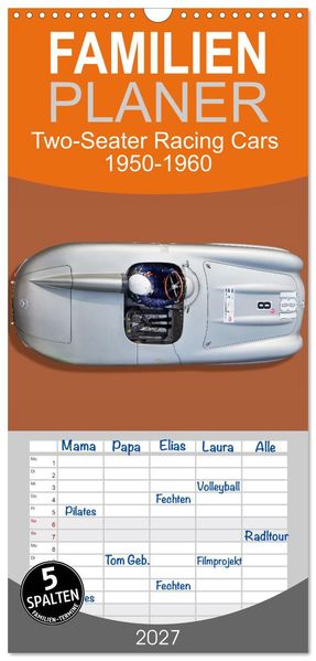 Familienplaner 2027 - Two-Seater Racing Cars 1950-1960 mit 5 Spalten (Wandkalender 21 x 45 cm) CALVENDO