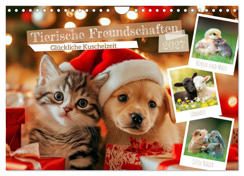 Tierische Freundschaften - Glückliche Kuschelzeit (Wandkalender 2027 DIN A4 quer) CALVENDO Monatskalender