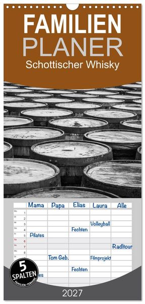 Familienplaner 2027 - Schottischer Whisky mit 5 Spalten (Wandkalender 21 x 45 cm) CALVENDO