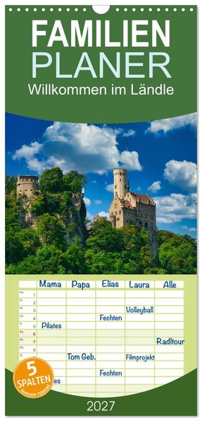 Familienplaner 2027 - Willkommen im Ländle mit 5 Spalten (Wandkalender 21 x 45 cm) CALVENDO