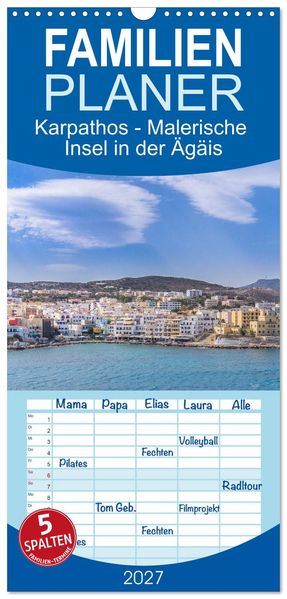 Familienplaner 2027 - Karpathos - Malerische Insel in der Ägäis mit 5 Spalten (Wandkalender 21 x 45 cm) CALVENDO