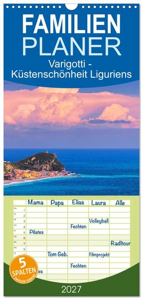 Familienplaner 2027 - Varigotti - Küstenschönheit Liguriens mit 5 Spalten (Wandkalender 21 x 45 cm) CALVENDO