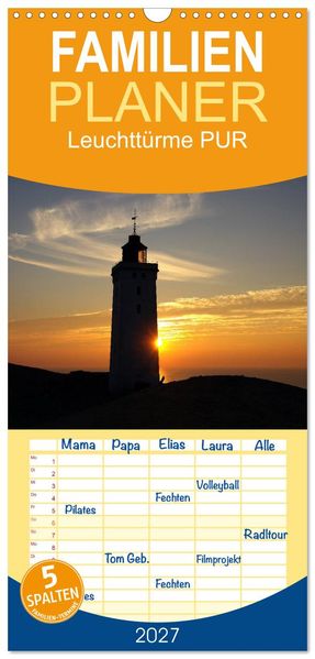 Familienplaner 2027 - Leuchttürme PUR mit 5 Spalten (Wandkalender 21 x 45 cm) CALVENDO