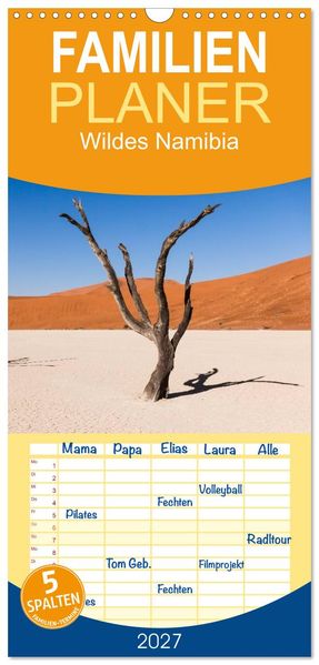 Familienplaner 2027 - Wildes Namibia mit 5 Spalten (Wandkalender 21 x 45 cm) CALVENDO