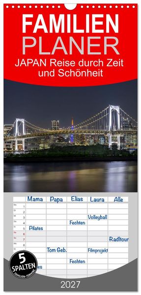 Familienplaner 2027 - JAPAN Reise durch Zeit und Schönheit mit 5 Spalten (Wandkalender 21 x 45 cm) CALVENDO