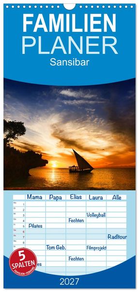 Familienplaner 2027 - Sansibar mit 5 Spalten (Wandkalender 21 x 45 cm) CALVENDO