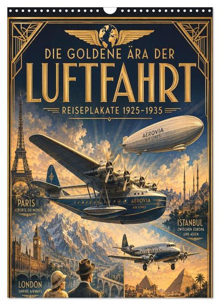 Die goldene Ära der Luftfahrt - Reiseplakate 1928-1930 (Wandkalender 2027 DIN A3 hoch) CALVENDO Monatskalender