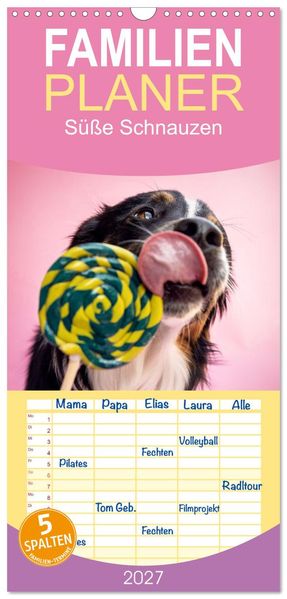 Familienplaner 2027 - Süße Schnauzen mit 5 Spalten (Wandkalender 21 x 45 cm) CALVENDO