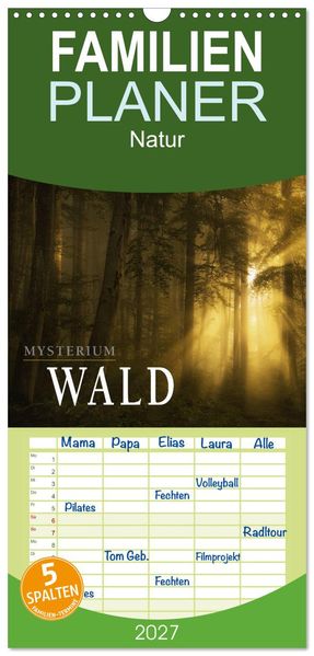 Familienplaner 2027 - Mysterium Wald mit 5 Spalten (Wandkalender 21 x 45 cm) CALVENDO