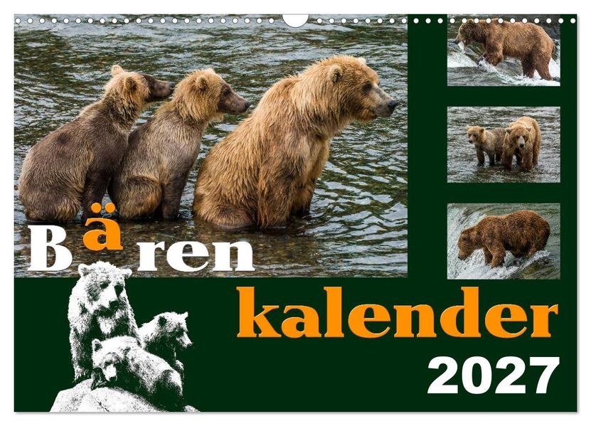 Bärenkalender (Wandkalender 2027 DIN A3 quer) CALVENDO Monatskalender