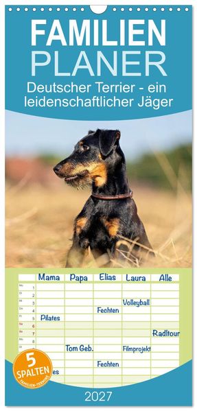 Familienplaner 2027 - Deutscher Terrier - ein leidenschaftlicher Jäger mit 5 Spalten (Wandkalender 21 x 45 cm) CALVENDO