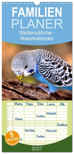 Familienplaner 2027 - Wellensittiche - Naturkalender mit 5 Spalten (Wandkalender 21 x 45 cm) CALVENDO