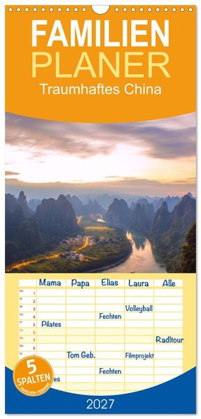 Familienplaner 2027 - Traumhaftes China mit 5 Spalten (Wandkalender 21 x 45 cm) CALVENDO