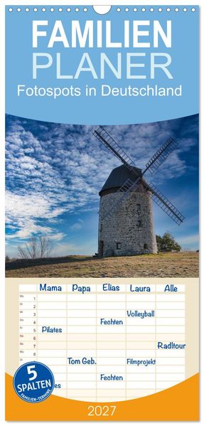 Familienplaner 2027 - Fotospots in Deutschland mit 5 Spalten (Wandkalender 21 x 45 cm) CALVENDO