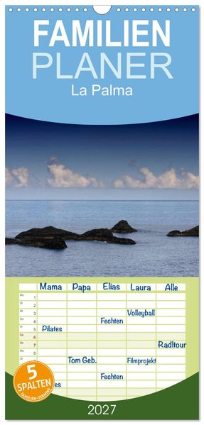 Familienplaner 2027 - La Palma mit 5 Spalten (Wandkalender 21 x 45 cm) CALVENDO