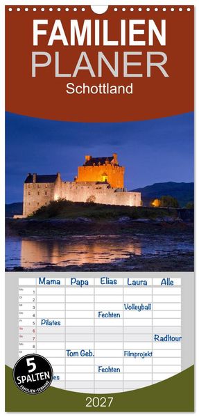 Familienplaner 2027 - Schottland mit 5 Spalten (Wandkalender 21 x 45 cm) CALVENDO