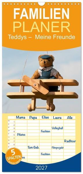 Familienplaner 2027 - Teddys Meine Freunde mit 5 Spalten (Wandkalender 21 x 45 cm) CALVENDO