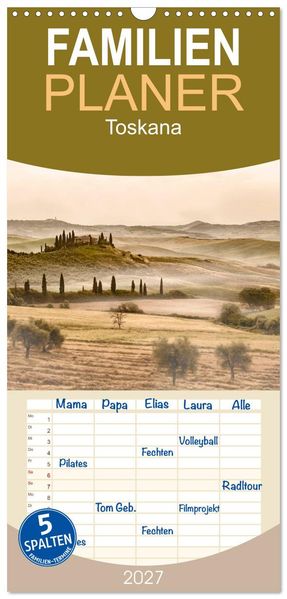 Familienplaner 2027 - Toskana 2027 mit 5 Spalten (Wandkalender 21 x 45 cm) CALVENDO