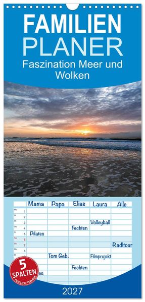 Familienplaner 2027 - Faszination Meer und Wolken mit 5 Spalten (Wandkalender 21 x 45 cm) CALVENDO