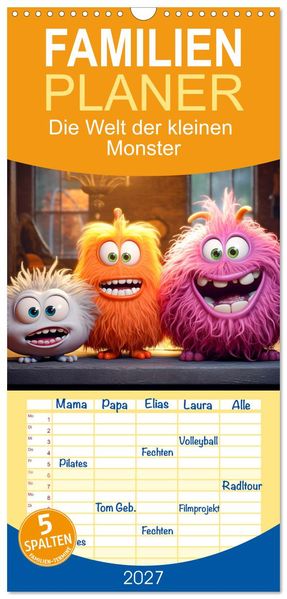 Familienplaner 2027 - Die Welt der kleinen Monster mit 5 Spalten (Wandkalender 21 x 45 cm) CALVENDO