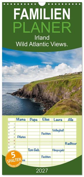 Familienplaner 2027 - Irland. Wild Atlantic Views. mit 5 Spalten (Wandkalender 21 x 45 cm) CALVENDO