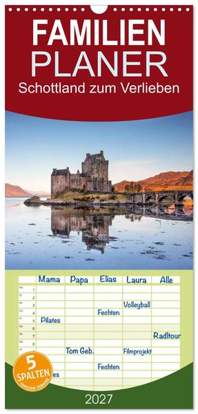 Familienplaner 2027 - Schottland zum Verlieben mit 5 Spalten (Wandkalender 21 x 45 cm) CALVENDO