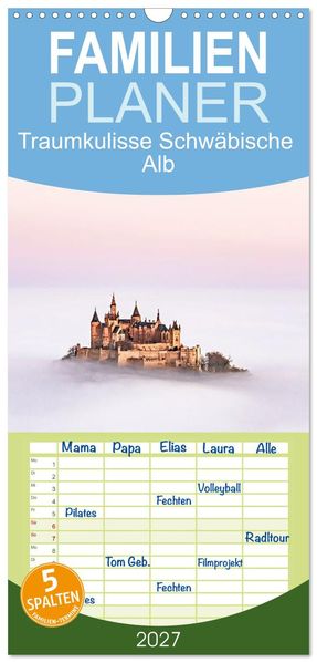Familienplaner 2027 - Traumkulisse Schwäbische Alb mit 5 Spalten (Wandkalender 21 x 45 cm) CALVENDO