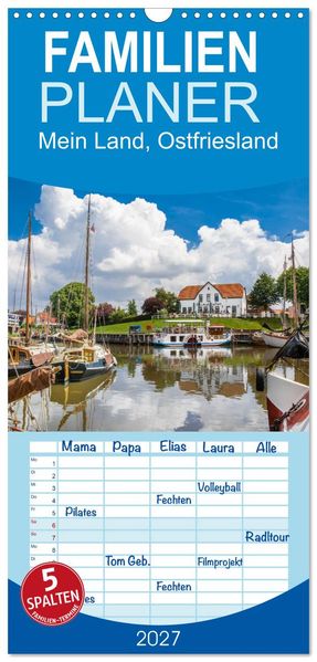 Familienplaner 2027 - Mein Land Ostfriesland mit 5 Spalten (Wandkalender 21 x 45 cm) CALVENDO