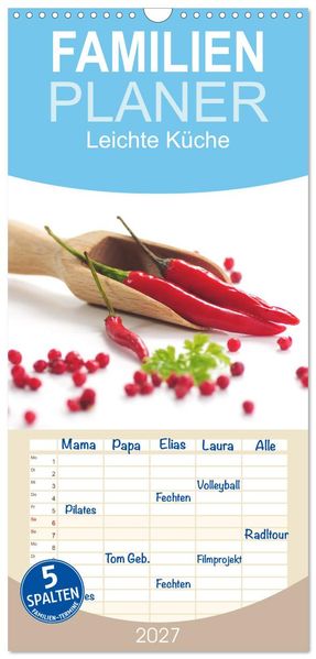 Familienplaner 2027 - Leichte Küche mit 5 Spalten (Wandkalender 21 x 45 cm) CALVENDO