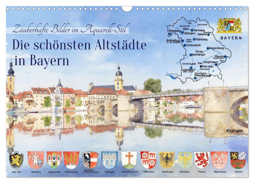 Die schönsten Altstädte in Bayern (Wandkalender 2027 DIN A3 quer) CALVENDO Monatskalender