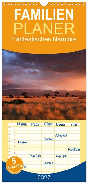Familienplaner 2027 - Fantastisches Namibia mit 5 Spalten (Wandkalender 21 x 45 cm) CALVENDO