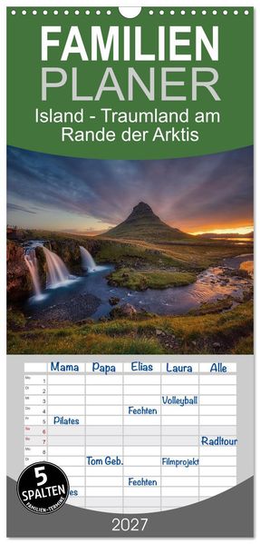 Familienplaner 2027 - Island - Traumland am Rande der Arktis mit 5 Spalten (Wandkalender 21 x 45 cm) CALVENDO