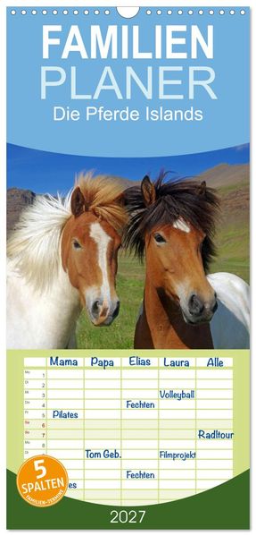 Familienplaner 2027 - Die Pferde Islands mit 5 Spalten (Wandkalender 21 x 45 cm) CALVENDO