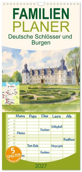 Familienplaner 2027 - Deutsche Schlösser und Burgen mit 5 Spalten (Wandkalender 21 x 45 cm) CALVENDO