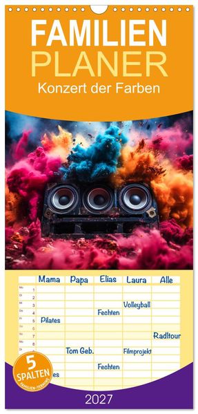 Familienplaner 2027 - Konzert der Farben mit 5 Spalten (Wandkalender 21 x 45 cm) CALVENDO