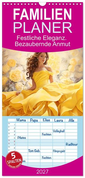 Familienplaner 2027 - Festliche Eleganz. Bezaubernde Anmut mit 5 Spalten (Wandkalender 21 x 45 cm) CALVENDO