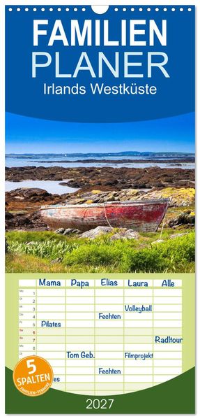 Familienplaner 2027 - Irlands Westküste mit 5 Spalten (Wandkalender 21 x 45 cm) CALVENDO