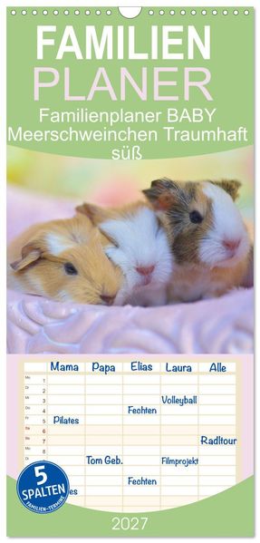 Familienplaner 2027 - Familienplaner BABY Meerschweinchen Traumhaft süß mit 5 Spalten (Wandkalender 21 x 45 cm) CALVENDO