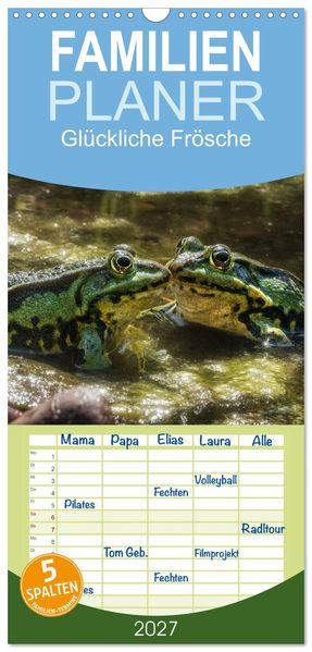 Familienplaner 2027 - Glückliche Frösche mit 5 Spalten (Wandkalender 21 x 45 cm) CALVENDO