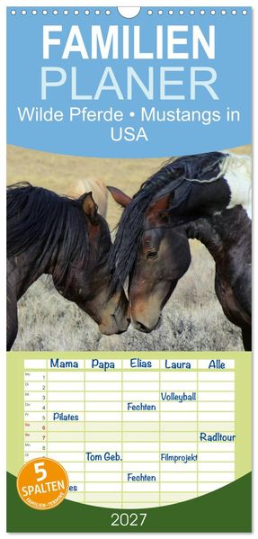 Familienplaner 2027 - Wilde Pferde Mustangs in USA mit 5 Spalten (Wandkalender 21 x 45 cm) CALVENDO