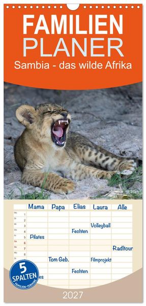 Familienplaner 2027 - Sambia - das wilde Afrika mit 5 Spalten (Wandkalender 21 x 45 cm) CALVENDO