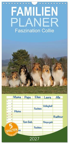 Familienplaner 2027 - Faszination Collie 2027 mit 5 Spalten (Wandkalender 21 x 45 cm) CALVENDO