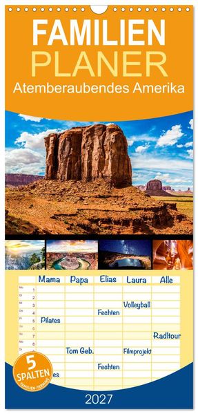 Familienplaner 2027 - Atemberaubendes Amerika - Die schönsten Nationalparks im Westen der USA mit 5 Spalten (Wandkalender 21 x 45 cm) CALVENDO
