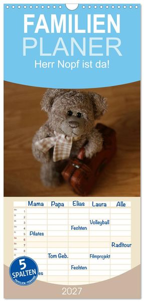 Familienplaner 2027 - Herr Nopf ist da! mit 5 Spalten (Wandkalender 21 x 45 cm) CALVENDO