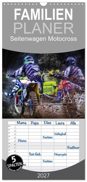 Familienplaner 2027 - Seitenwagen Motocross mit 5 Spalten (Wandkalender 21 x 45 cm) CALVENDO