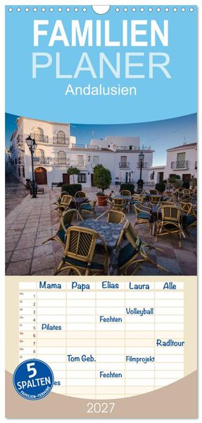 Familienplaner 2027 - Andalusien mit 5 Spalten (Wandkalender 21 x 45 cm) CALVENDO