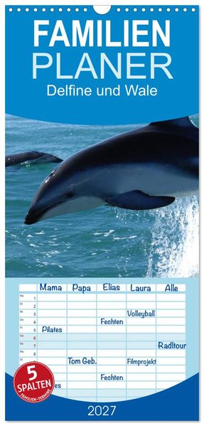 Familienplaner 2027 - Delfine und Wale mit 5 Spalten (Wandkalender 21 x 45 cm) CALVENDO