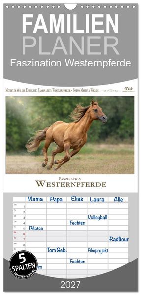 Familienplaner 2027 - Faszination Westernpferde mit 5 Spalten (Wandkalender 21 x 45 cm) CALVENDO